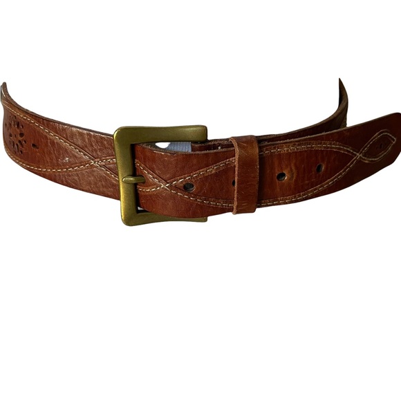 Vintage western style embroidered leather belt in chestnut brown one Size - Picture 2 of 15